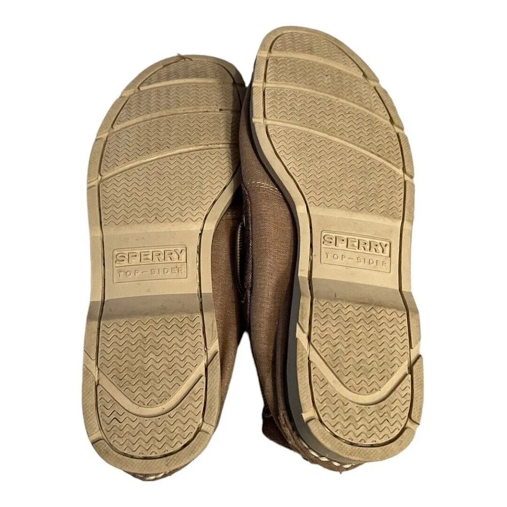 Sperry Men’s Top Siders Slip On Boat Shoes Tan‎ Canvas Leather Lace Up Size 8M